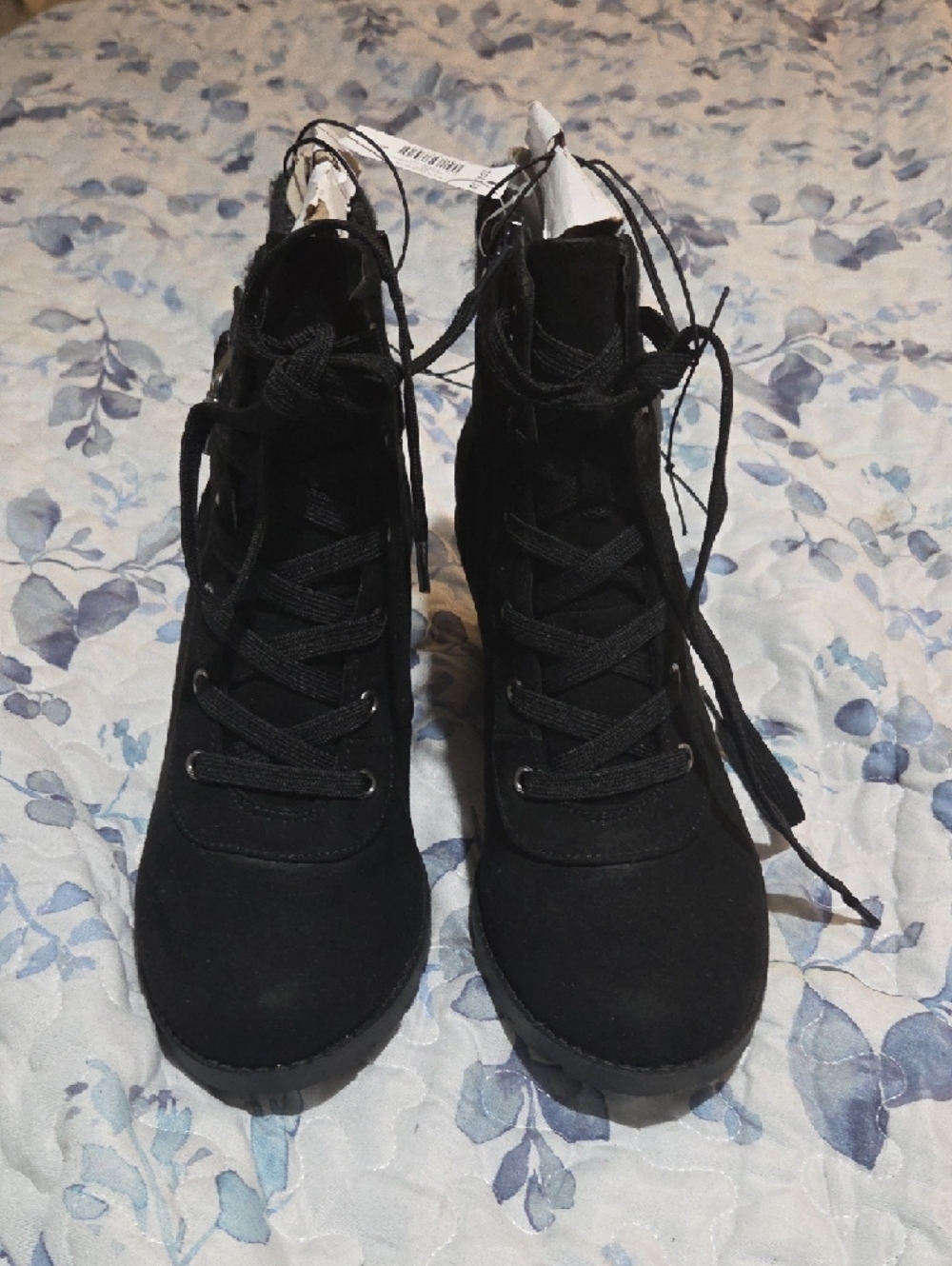 torrid Black Lace-Up Wedge Ankle Boots with Buckle - Picture 3 of 7